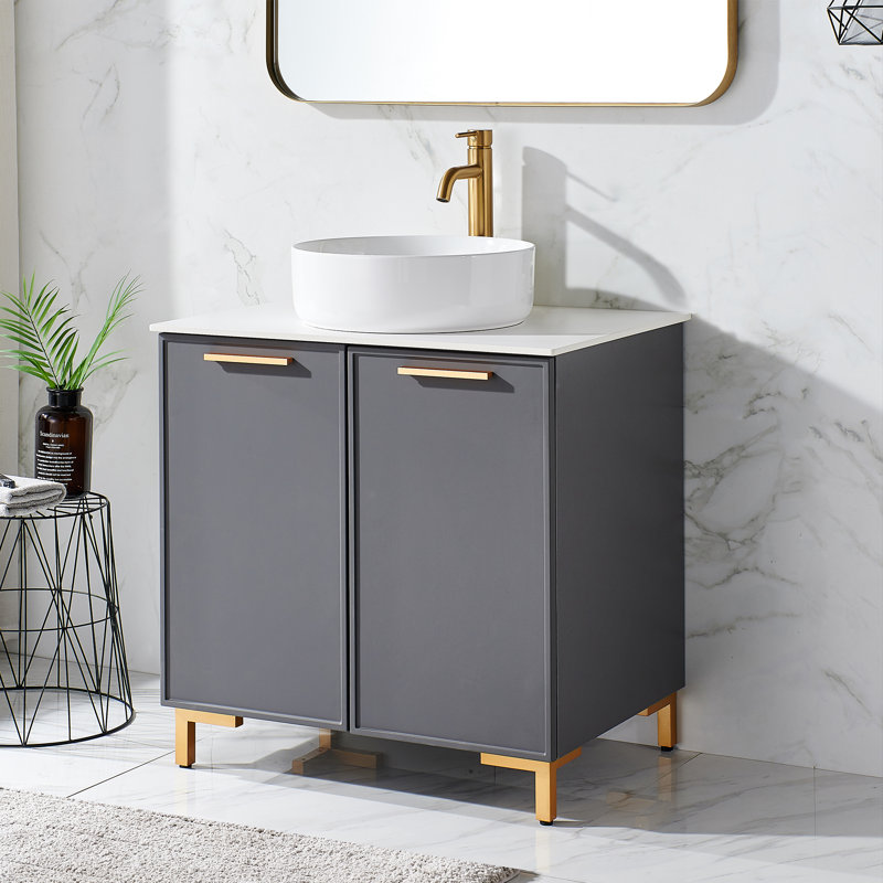 Everly Quinn 30" Modern Dark Grey Vessel Free-Standing Single Bathroom ...